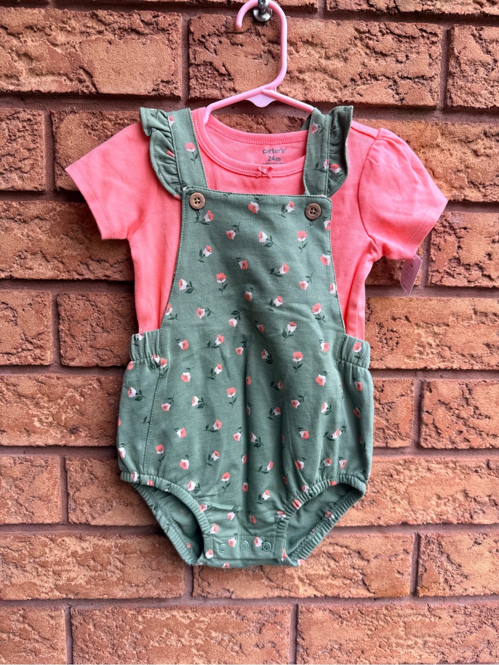 4/$25 • Carter's Pink Tee with Green Floral Overall Romper